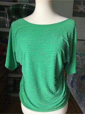 Bleeker & McDougal Embellished Kelly Green Short-Sleeve Top